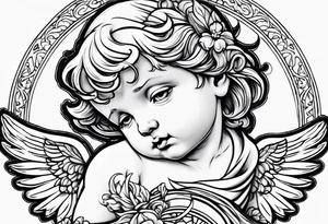 Cherub looking down tattoo idea