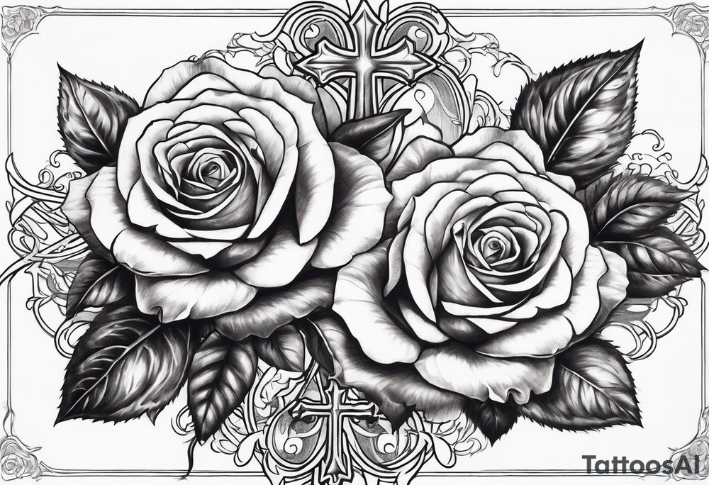 roses with a cross in the middle tattoo idea