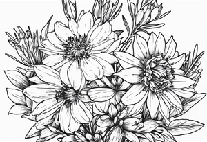 Aster and  delphinium tall bouquet tattoo idea