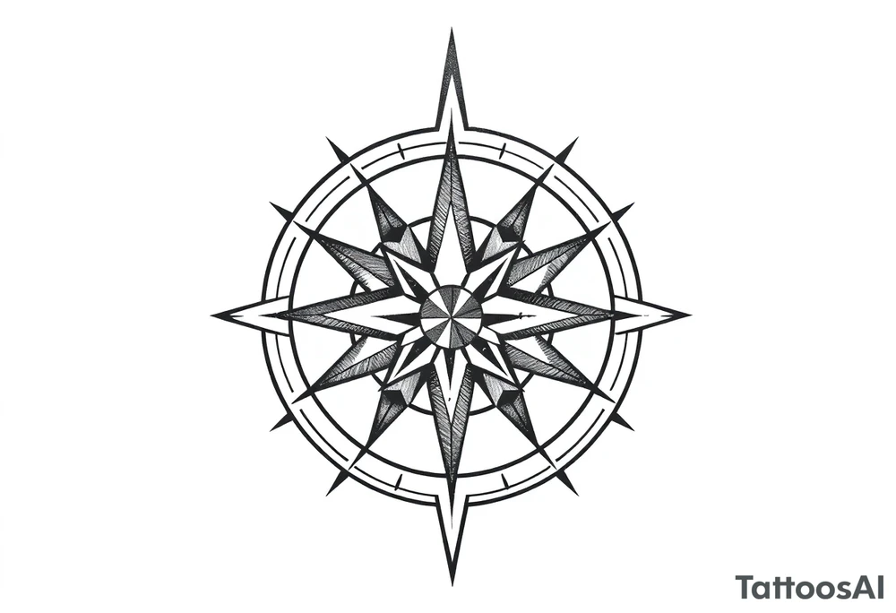 Simple Double layered compass rose tattoo idea