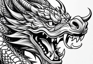 Chinese dragon mouth closed, black, shoulder tattoo idea