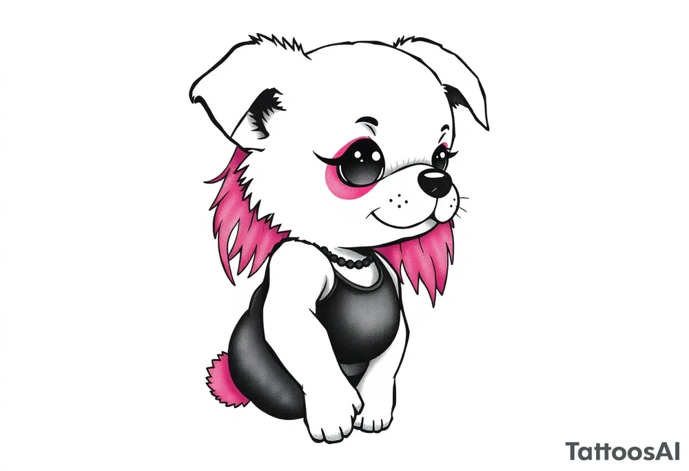 goth furry puppy girl with piercings on face and big boobs and big butt with black outfit on with pink hair tattoo idea