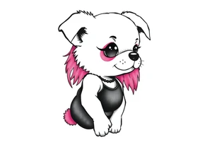 goth furry puppy girl with piercings on face and big boobs and big butt with black outfit on with pink hair tattoo idea