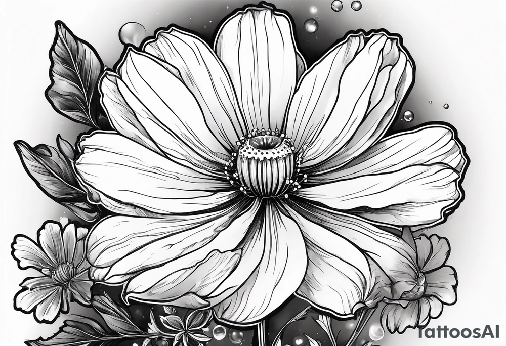 Cosmos flower with Amanda written in stem tattoo idea