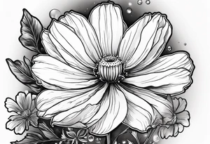 Cosmos flower with Amanda written in stem tattoo idea