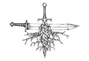 Armband tattoo of a sword with covered in a Celtic knot roots tattoo idea