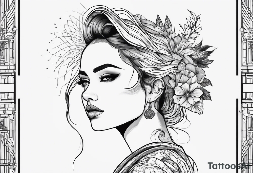 Thin lines of a women side faces tattoo idea