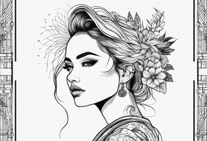Thin lines of a women side faces tattoo idea