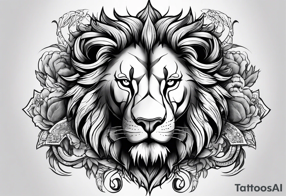 majesty of lion & snake features tattoo idea