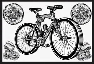 road bicycle on a mountain sitting on a dumbbell tattoo idea