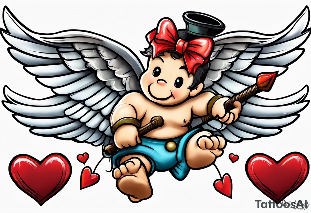 fly boy wings and a bow, cupido tattoo idea