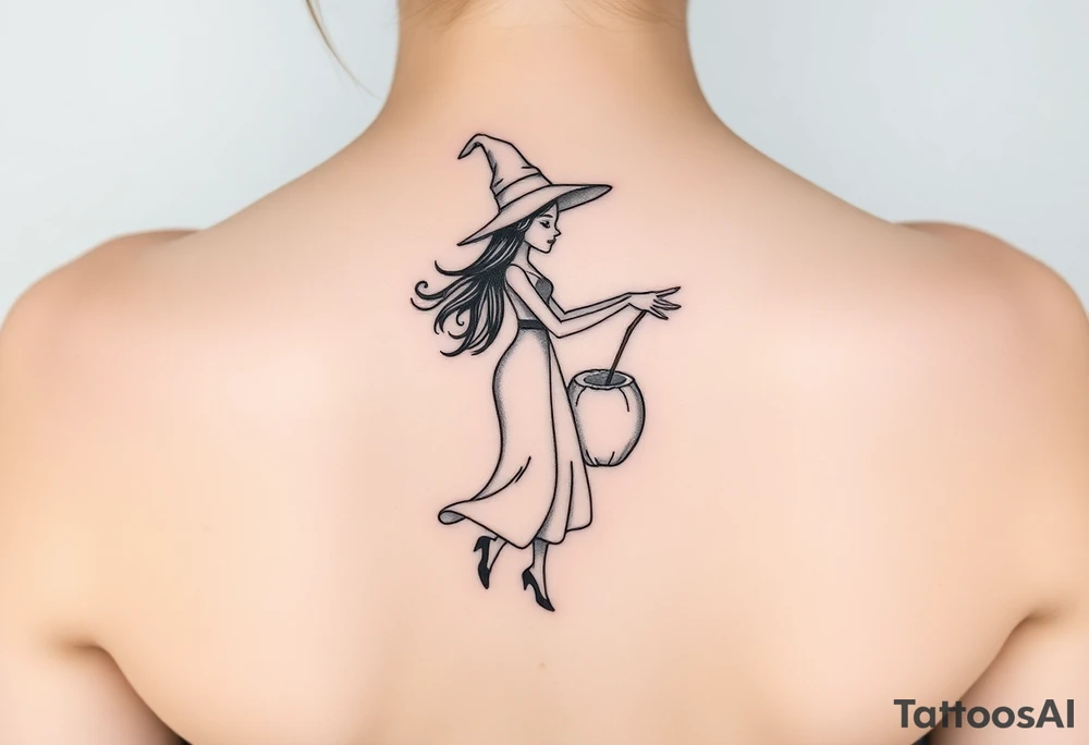 Coconut with a lime and a dancing witch girl tattoo idea