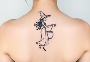 Coconut with a lime and a dancing witch girl tattoo idea