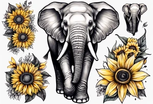 Under boob sternum baby elephant with sunflowers tattoo idea