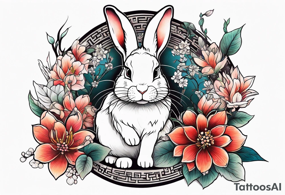 Rabbit and flowers tattoo idea