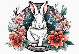 Rabbit and flowers tattoo idea