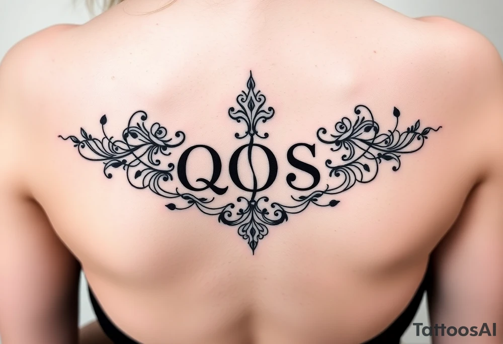 text reading "QOS" across a womb tattoo tattoo idea