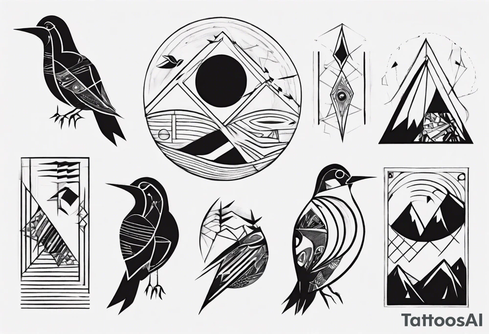 Kora with mountains birds tattoo idea