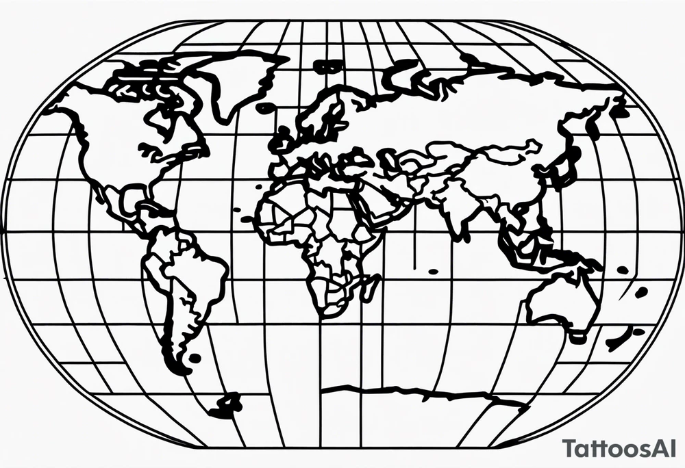 flat map of the earth with lines of a grid not shaded in with no bolding tattoo idea