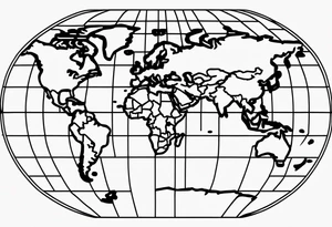 flat map of the earth with lines of a grid not shaded in with no bolding tattoo idea