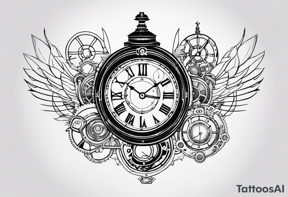 Steampunk clock tattoo idea | TattoosAI
