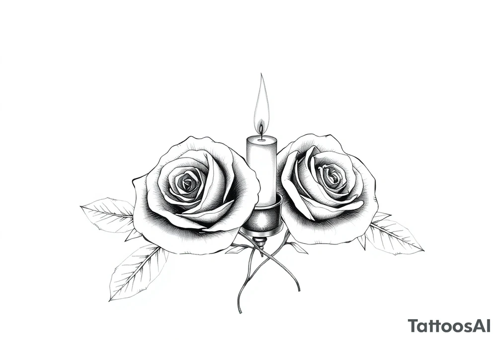 blue,Passed love one, two roses, two candles, hearts tattoo idea