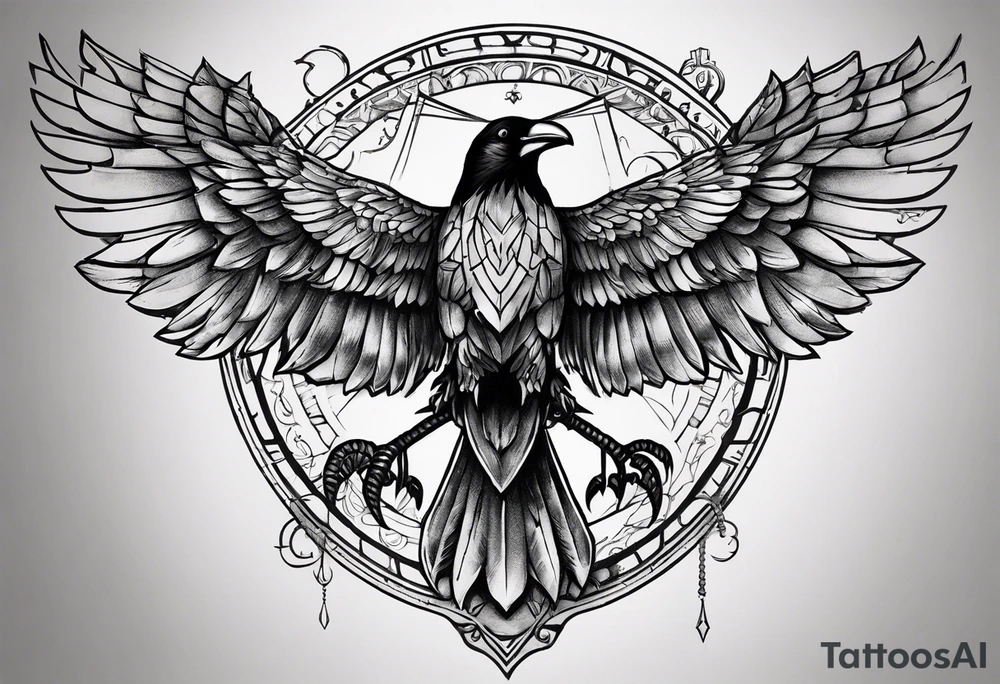 I want a tattoo that goes from the shoulder to the elbow including a scorpion, the metraton cube, the crow and the Roman numeral 19. tattoo idea