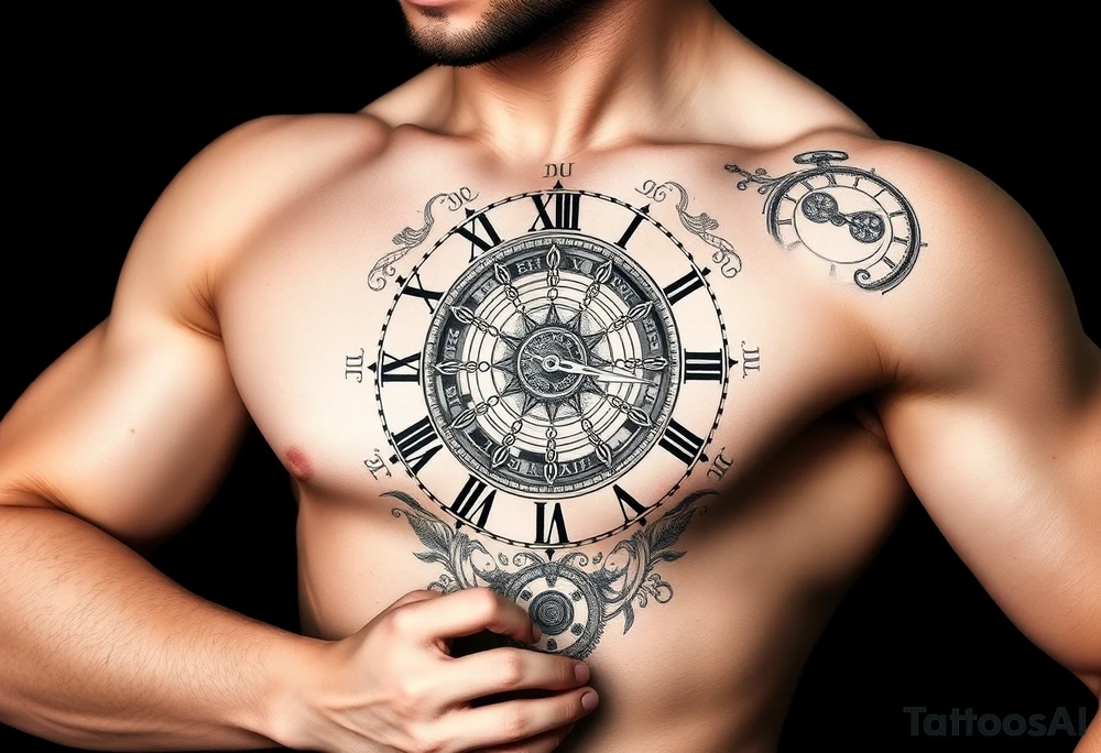 vintage roman numerals within ornate clockwork mechanism tattoo idea