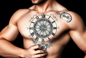 vintage roman numerals within ornate clockwork mechanism tattoo idea
