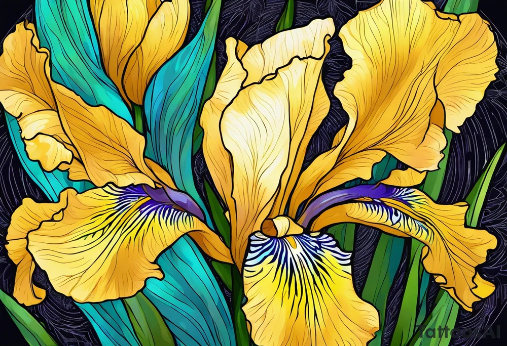 iris flower and birch tree and includes the following wording "fuck cancer"
with yellow, green and aquamarine colours tattoo idea