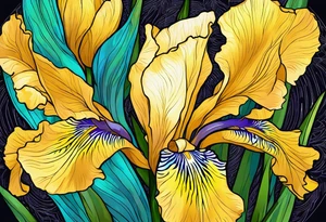 iris flower and birch tree and includes the following wording "fuck cancer"
with yellow, green and aquamarine colours tattoo idea