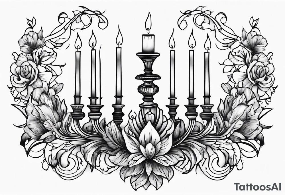 Hand holding candelabra tattoo idea