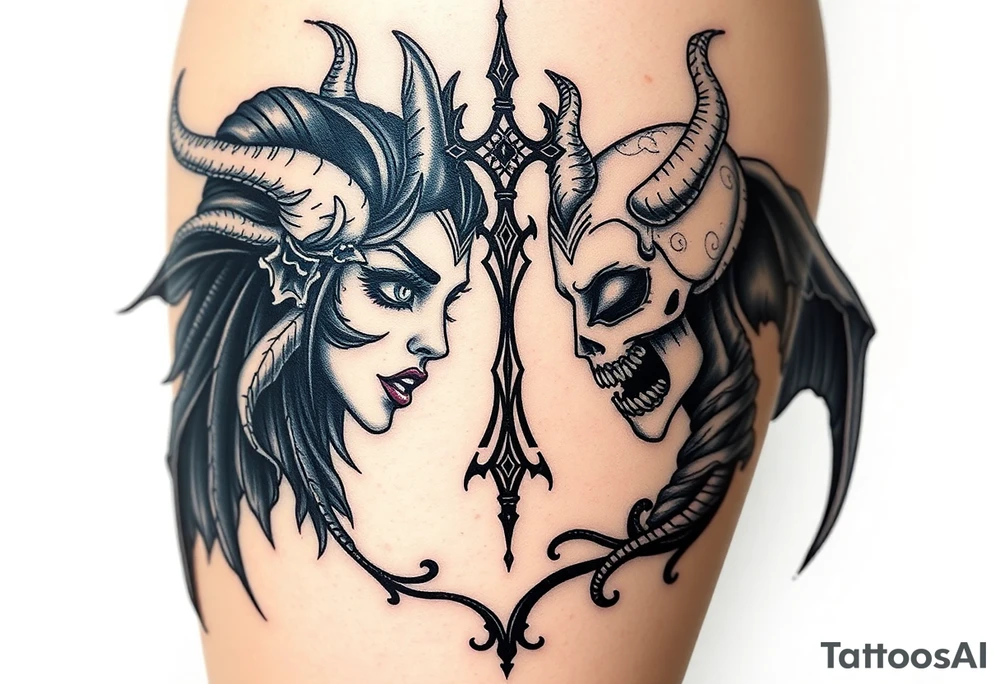 Something representing madness amd genius, good and evil, light and dark, curses and girly tattoo idea