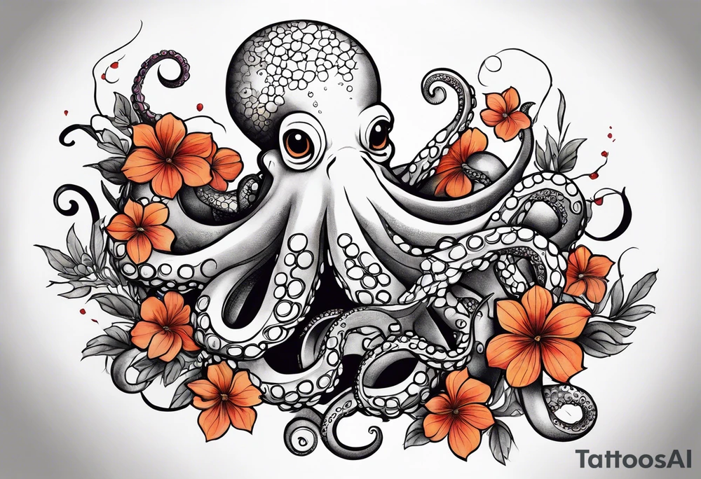 octopus holding flowers tattoo idea