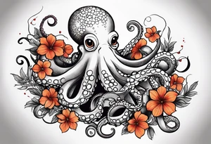 octopus holding flowers tattoo idea
