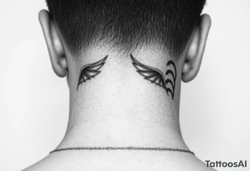 position behind the neck Angel (on the right) whispering in the right ear, demon (on the left) whispering in the left ear tattoo idea