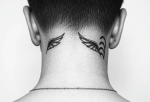 position behind the neck Angel (on the right) whispering in the right ear, demon (on the left) whispering in the left ear tattoo idea