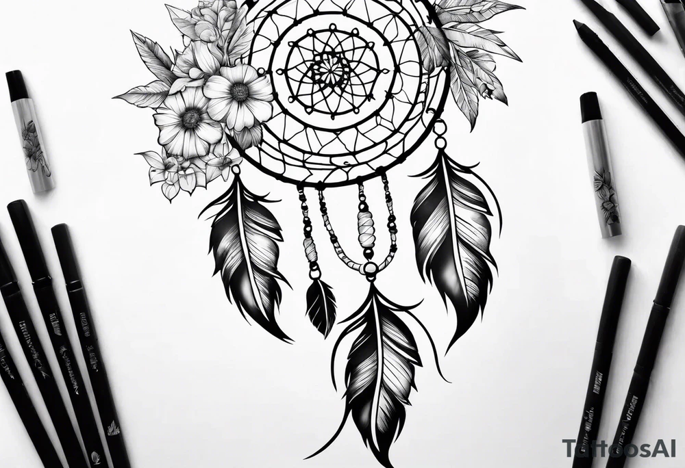 Dream catcher with flowers tattoo idea