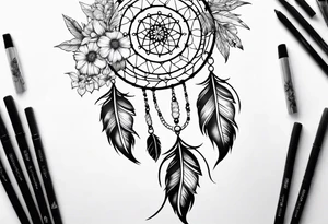 Dream catcher with flowers tattoo idea