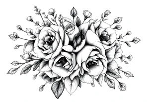 vintage bouquet of wild roses and meadow flowers with morning dew tattoo idea