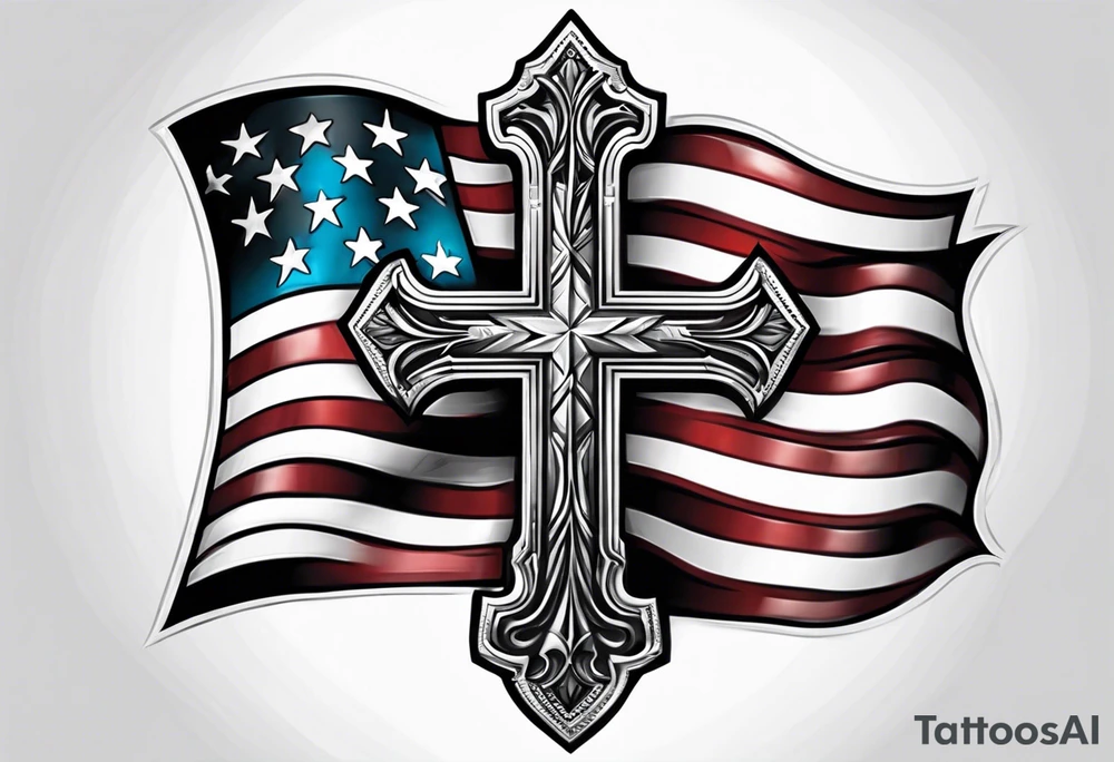 Cross with American flag tattoo idea