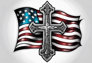 Cross with American flag tattoo idea