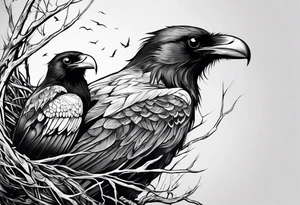 raven and osprey sharing nest tattoo idea