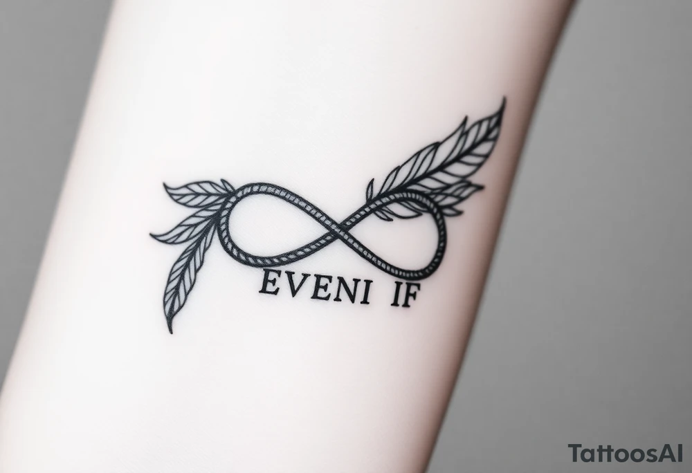 whimsical feathers and infinity symbol with words "EVEN IF" tattoo idea whimsical feathers and infinity symbol with words "EVEN IF" tattoo idea