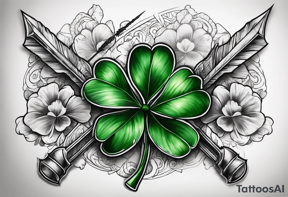 idea of adding buffs. using bow and arrows with Four Leaf Clover on the background to generating stats of Luck. tattoo idea