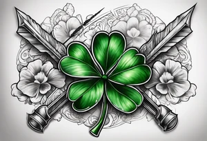 idea of adding buffs. using bow and arrows with Four Leaf Clover on the background to generating stats of Luck. tattoo idea