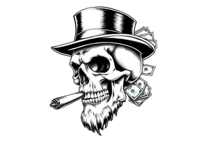 skull with mustache,a big cigar in his mouth,a top-hat on his head and alot of money in a hand. tattoo idea