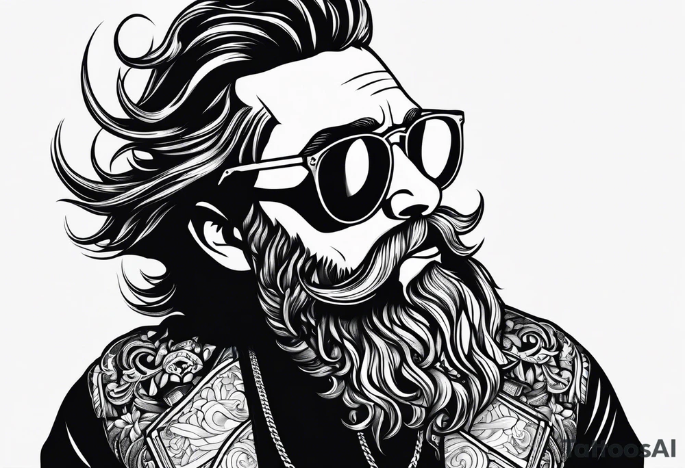 capricorn with beard and sunglasses tattoo idea