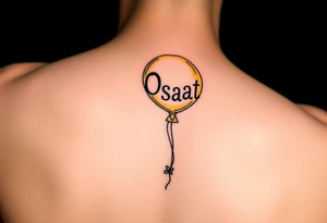 small yellow balloon with letters osaat on bicep tattoo idea