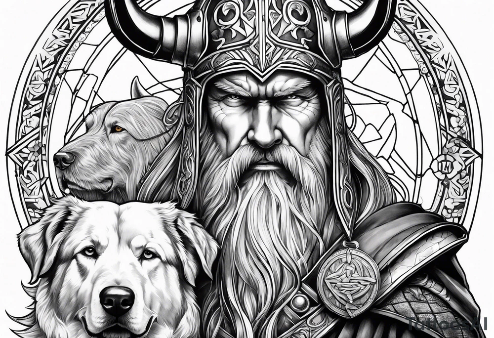 Odin mit Thor und darunter Hades mit sein dreiköpfigen Hund tattoo idea